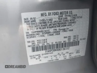 2008 Ford Taurus Limited with VIN 1FAHP28WX8G136552, listed as a IAAI auction lot 42306548 with 148,254 mi miles and . Bid and sale history available at DreamBid. Image 9.