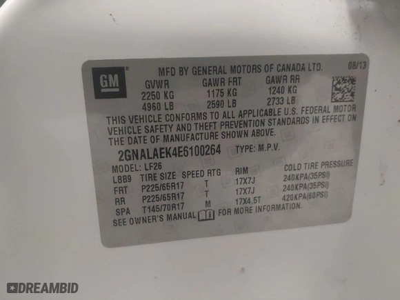 2014 Chevrolet Equinox LS with VIN 2GNALAEK4E6100264, listed as a IAAI auction lot 41655581 with 101,257 mi miles. Bid and sale history available at carsss.com. Image 9.