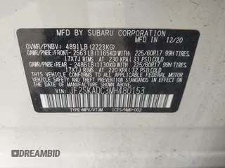 2021 Subaru Forester with VIN JF2SKADC3MH480153, listed as a IAAI auction lot 42258056 with 49,231 mi miles and . Bid and sale history available at DreamBid. Image 9.