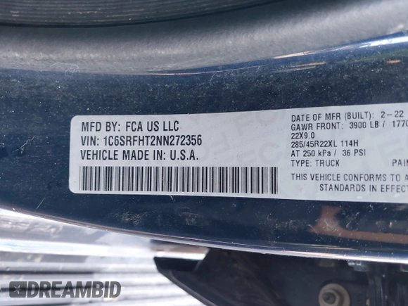 2022 Ram 1500 Limited z VIN 1C6SRFHT2NN272356, wystawiony jako IAAI lot #41209828 z przebiegiem 47 713 mil mil oraz . Historia ofert i sprzedaży dostępna na DreamBid. Obrazek 9.