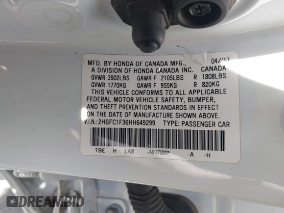 2017 Honda Civic Sedan EX-T with VIN 2HGFC1F36HH649299, listed as a IAAI auction lot 41847005 with 76,280 mi miles. Bid and sale history available at carsss.com. Image 9.