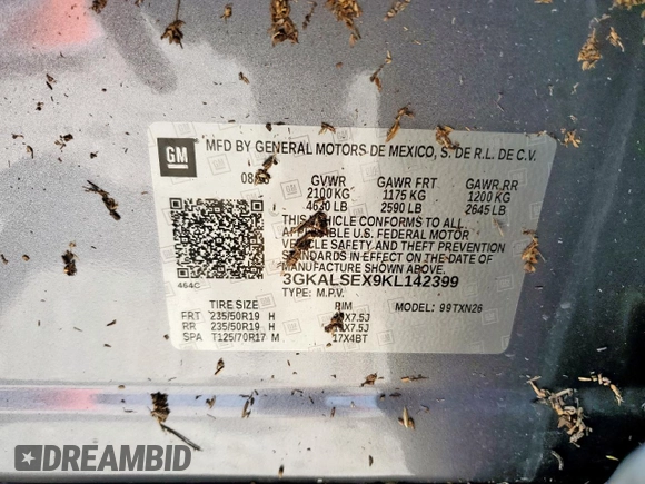2019 GMC Terrain Denali with VIN 3GKALSEX9KL142399, listed as a Copart auction lot 59095885 with 78,999 mi miles and Salvage title. Bid and sale history available at DreamBid. Image 13.