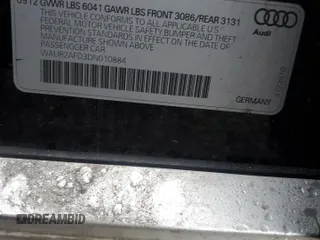 2013 Audi A8 4.0L with VIN WAUR2AFD3DN010884, listed as a Copart auction lot 42517495 with 123,212 mi miles and Salvage title. Bid and sale history available at DreamBid. Image 13.