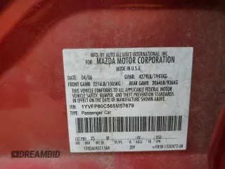 2006 Mazda 6 i with VIN 1YVFP80C565M57679, listed as a Copart auction lot 47411465 with 241,260 mi miles and Salvage Title. Bid and sale history available at carsss.com. Image 13.