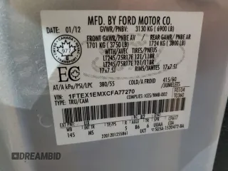 2012 Ford F-150 XL with VIN 1FTEX1EMXCFA77270, listed as a Copart auction lot 88962665 with 72,907 mi miles and Salvage Title. Bid and sale history available at carsss.com. Image 12.