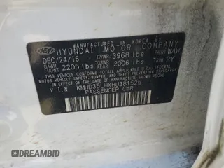 2017 Hyundai Elantra z VIN KMHD35LHXHU381525, wystawiony jako Copart lot #54677875 z przebiegiem 121 960 mil mil oraz Szkoda całkowita • Salvage title. Historia ofert i sprzedaży dostępna na DreamBid. Obrazek 12.