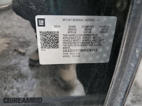 2019 Chevrolet Malibu LT with VIN 1G1ZD5ST3KF176713, listed as a Copart auction lot 49924955 with 83,412 mi miles and Salvage Title. Bid and sale history available at DreamBid. Image 15.