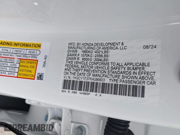 2024 Honda Accord EX с VIN 1HGCY1F37RA086803, выставлен на аукционе IAAI как лот 41507748 с пробегом 6 308 миль миль и . История ставок и продаж доступна на DreamBid. Изображение 9.