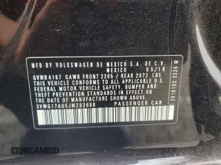 2018 Volkswagen Golf S с VIN 3VWG17AU5JM283688, выставлен на аукционе Copart как лот 59149395 с пробегом 50 648 миль миль и Списание • Salvage title. История ставок и продаж доступна на DreamBid. Изображение 12.