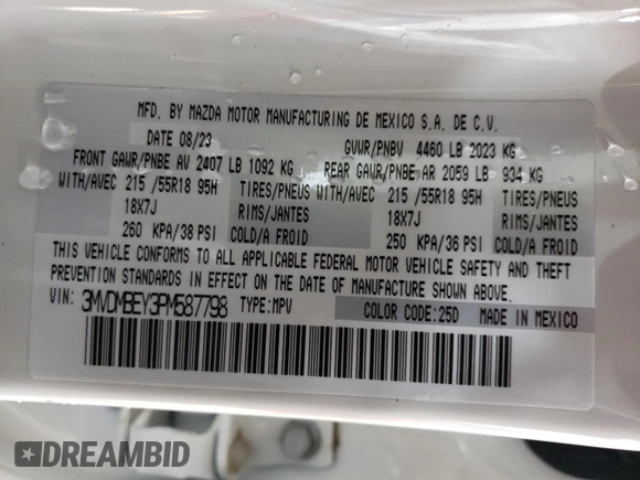 2023 Mazda CX-30 Premium Plus with VIN 3MVDMBEY3PM587798, listed as a Copart auction lot 86524444 with 9,860 mi miles and Salvage title. Bid and sale history available at DreamBid. Image 14.