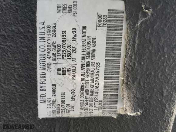 2002 Ford Ranger XL Fleet with VIN 1FTYR44U62PA36735, listed as a Copart auction lot 42587395 with 157,555 mi miles and Salvage Title. Bid and sale history available at carsss.com. Image 12.