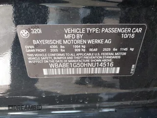2017 BMW 3 Series 320i with VIN WBA8E1G50HNU14516, listed as a IAAI auction lot 41433532 with 119,742 mi miles. Bid and sale history available at carsss.com. Image 9.
