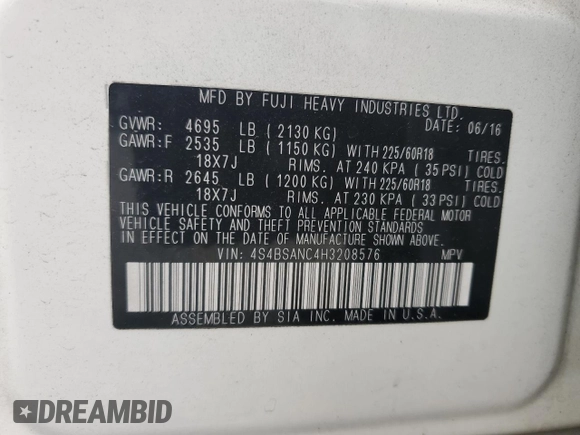2017 Subaru Outback Limited z VIN 4S4BSANC4H3208576, wystawiony jako Copart lot #54131575 z przebiegiem 80 841 mil mil oraz Szkoda całkowita • Salvage title. Historia ofert i sprzedaży dostępna na DreamBid. Obrazek 13.