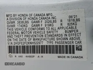 2022 Honda Civic Sedan LX with VIN 2HGFE2F2XNH522977, listed as a Copart auction lot 42727175 with 51,485 mi miles and Salvage Title. Bid and sale history available at carsss.com. Image 14.