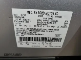 2018 Ford Explorer XLT z VIN 1FM5K7D85JGA54665, wystawiony jako Copart lot #50333465 z przebiegiem 59 877 mil mil oraz Szkoda całkowita • Salvage title. Historia ofert i sprzedaży dostępna na DreamBid. Obrazek 13.