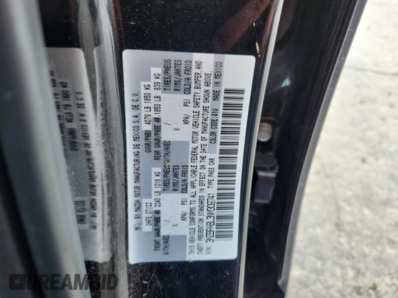 2022 Mazda 3 Select with VIN 3MZBPABL3NM309741, listed as a Copart auction lot 61103655 with 37,451 mi miles and Salvage title. Bid and sale history available at DreamBid. Image 12.