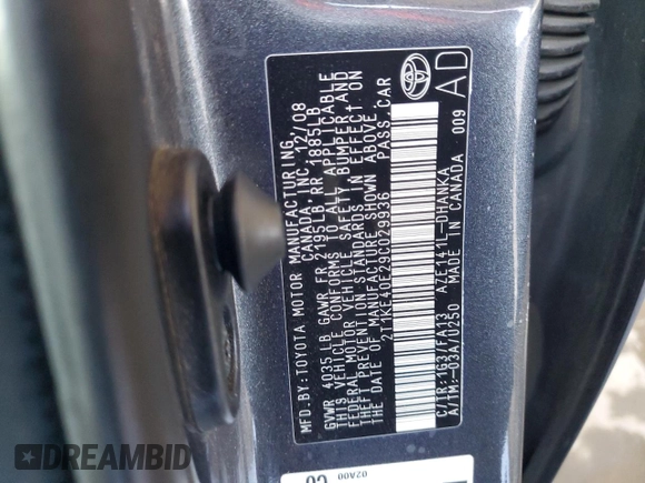 2009 Toyota Matrix S с VIN 2T1KE40E29C029936, выставлен на аукционе Copart как лот 62859115 с пробегом Не указан миль и Списание • Salvage title. История ставок и продаж доступна на DreamBid. Изображение 13.
