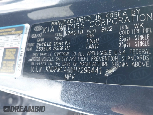 2017 Kia Sportage LX with VIN KNDPMCAC5H7296441, listed as a IAAI auction lot 41585438 with 162,072 mi miles and . Bid and sale history available at carsss.com. Image 9.