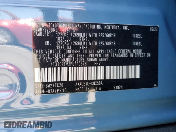 2023 Toyota RAV4 Hybrid SE with VIN 4T3T6RFV2PU110878, listed as a Copart auction lot 62565965 with 48,600 mi miles and Salvage title. Bid and sale history available at DreamBid. Image 13.