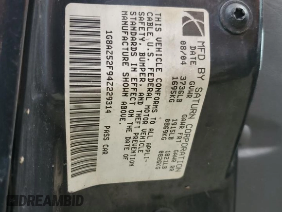 2004 Saturn ION ION 2 z VIN 1G8AZ52F94Z229314, wystawiony jako Copart lot #74720014 z przebiegiem 238 636 mil mil oraz Szkody całkowita. Historia ofert i sprzedaży dostępna na DreamBid. Obrazek 15.
