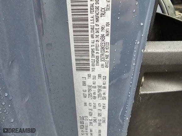 2019 Ram ProMaster Cargo Van with VIN 3C6TRVDG0KE514584, listed as a Copart auction lot 82178584 with 79,798 mi miles and Clean Title. Bid and sale history available at carsss.com. Image 10.