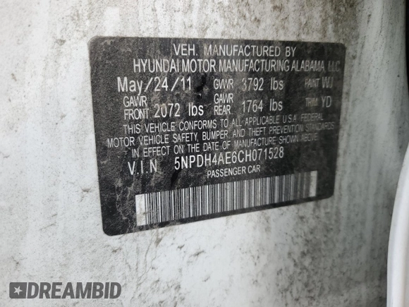 2012 Hyundai Elantra Limited z VIN 5NPDH4AE6CH071528, wystawiony jako Copart lot #49171385 z przebiegiem 117 352 mil mil oraz Szkoda całkowita • Salvage title. Historia ofert i sprzedaży dostępna na DreamBid. Obrazek 13.
