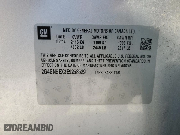 2014 Buick Regal Premium I with VIN 2G4GN5EX3E9258539, listed as a Copart auction lot 59786335 with 112,842 mi miles and Salvage title. Bid and sale history available at DreamBid. Image 13.