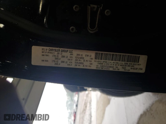 2012 Ram 1500 Sport with VIN 1C6RD7HT5CS306565, listed as a Copart auction lot 59390425 with 155,806 mi miles and Salvage title. Bid and sale history available at DreamBid. Image 12.