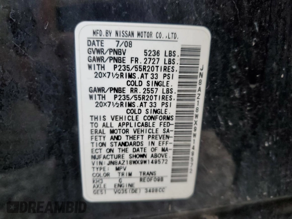 2009 Nissan Murano LE with VIN JN8AZ18WX9W149572, listed as a Copart auction lot 72372084 with 233,306 mi miles and Clean Title. Bid and sale history available at carsss.com. Image 15.