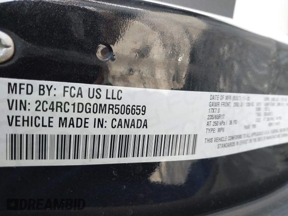 2021 Chrysler Voyager LXI with VIN 2C4RC1DG0MR506659, listed as a IAAI auction lot 42130000 with 121,350 mi miles. Bid and sale history available at carsss.com. Image 9.