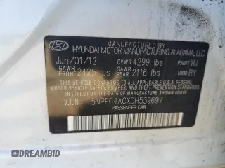2013 Hyundai Sonata Limited with VIN 5NPEC4ACXDH539697, listed as a Copart auction lot 53677975 with 101,659 mi miles and Salvage Title. Bid and sale history available at carsss.com. Image 12.