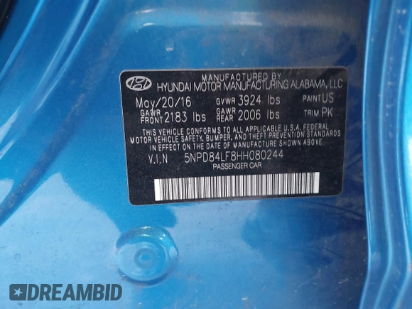 2017 Hyundai Elantra Limited with VIN 5NPD84LF8HH080244, listed as a IAAI auction lot 40309363 with 179,226 mi miles and . Bid and sale history available at DreamBid. Image 9.