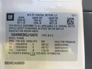 2012 GMC Acadia SL with VIN 1GKKRNED6CJ194978, listed as a IAAI auction lot 42683554 with 136,420 mi miles and . Bid and sale history available at DreamBid. Image 9.