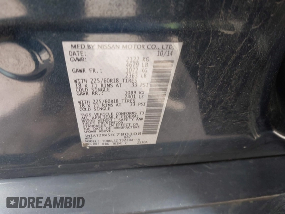 2015 Nissan Rogue SL with VIN 5N1AT2MV5FC780108, listed as a IAAI auction lot 42010716 with 79,575 mi miles. Bid and sale history available at carsss.com. Image 9.