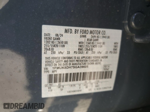 2025 Ford Explorer Active z VIN 1FMUK8DH7SGA39605, wystawiony jako Copart lot #51682145 z przebiegiem 305 mil mil oraz Szkoda całkowita • Salvage title. Historia ofert i sprzedaży dostępna na DreamBid. Obrazek 14.