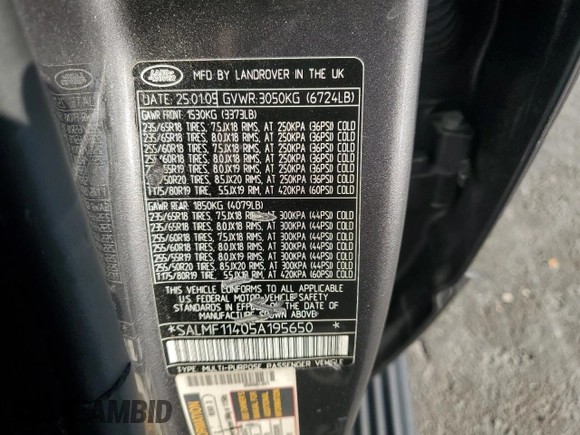2005 Land Rover Range Rover with VIN SALMF11405A195650, listed as a Copart auction lot 76313284 with 169,966 mi miles and Salvage title. Bid and sale history available at DreamBid. Image 13.