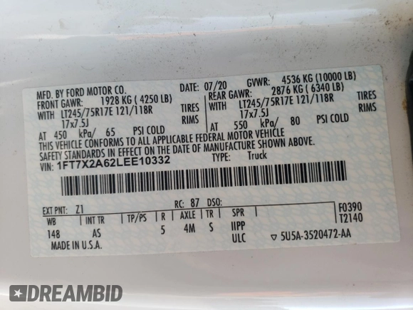 2020 Ford F-250 XL с VIN 1FT7X2A62LEE10332, выставлен на аукционе Copart как лот 77744924 с пробегом 111 028 миль миль и Списание • Salvage title. История ставок и продаж доступна на DreamBid. Изображение 12.