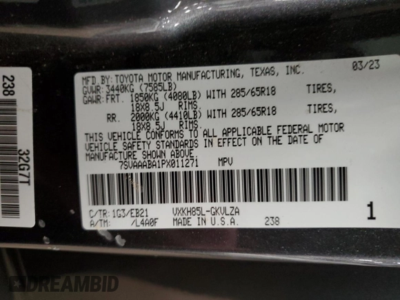 2023 Toyota Sequoia SR5 with VIN 7SVAAABA1PX011271, listed as a Copart auction lot 47360784 with 19,808 mi miles. Bid and sale history available at carsss.com. Image 14.