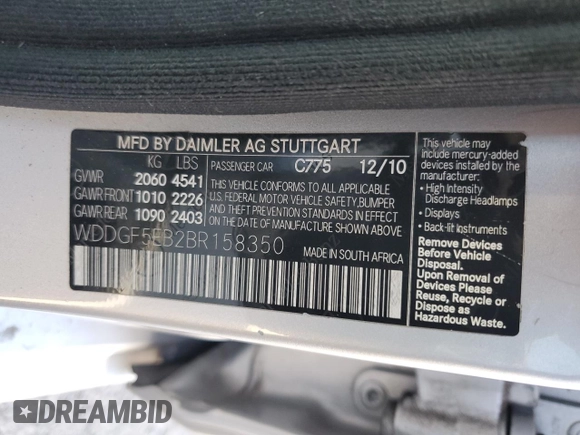 2011 Mercedes-Benz C 300 Sport с VIN WDDGF5EB2BR158350, выставлен на аукционе Copart как лот 56429915 с пробегом 147 655 миль миль и Списание • Salvage title. История ставок и продаж доступна на DreamBid. Изображение 12.