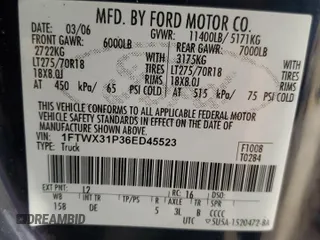 2006 Ford F-350 XL with VIN 1FTWX31P36ED45523, listed as a Copart auction lot 88756555 with 122,702 mi miles and Salvage title. Bid and sale history available at DreamBid. Image 13.