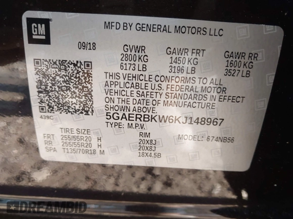 2019 Buick Enclave Essence with VIN 5GAERBKW6KJ148967, listed as a IAAI auction lot 41846879 with 58,108 mi miles and . Bid and sale history available at carsss.com. Image 9.
