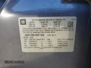 2013 GMC Terrain SLE with VIN 2GKFLTEK1D6311208, listed as a Copart auction lot 55738135 with 85,599 mi miles and Salvage title. Bid and sale history available at DreamBid. Image 12.