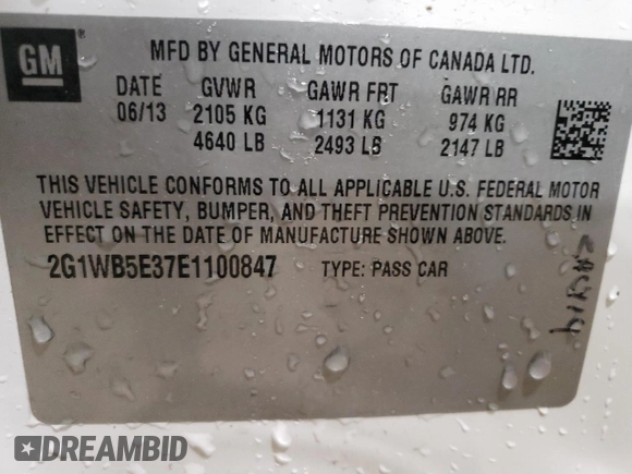 2014 Chevrolet Impala LT with VIN 2G1WB5E37E1100847, listed as a Copart auction lot 58580765 with 104,949 mi miles and Salvage title. Bid and sale history available at DreamBid. Image 12.