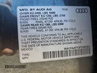 2023 Audi Q5 S line Prestige with VIN WA1FAAFY3P2055352, listed as a Copart auction lot 48815035 with 17,863 mi miles and Salvage title. Bid and sale history available at DreamBid. Image 13.