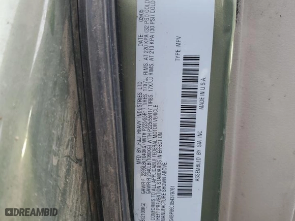 2005 Subaru Legacy Wagon (Natl) Outback R L.L. Bean Edition with VIN 4S4BP86C054379761, listed as a Copart auction lot 73500314 with 137,017 mi miles and Salvage Title. Bid and sale history available at carsss.com. Image 12.