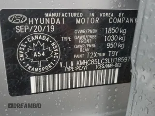 2020 Hyundai Ioniq Preferred with VIN KMHC85LC3LU185971, listed as a Copart auction lot 51414225 with 23,552 mi miles and Salvage Title. Bid and sale history available at DreamBid. Image 13.