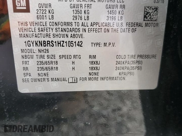 2017 Cadillac XT5 Luxury FWD with VIN 1GYKNBRS1HZ105142, listed as a Copart auction lot 49039915 with 86,978 mi miles and Salvage Title. Bid and sale history available at carsss.com. Image 13.