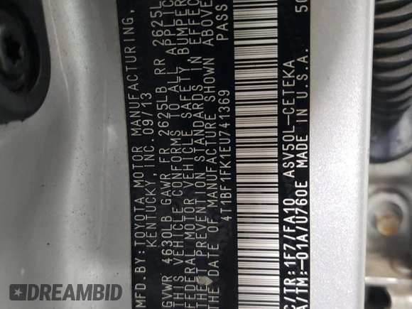2014 Toyota Camry L with VIN 4T1BF1FK1EU741369, listed as a Copart auction lot 49871535 with 86,618 mi miles and Salvage Title. Bid and sale history available at carsss.com. Image 13.