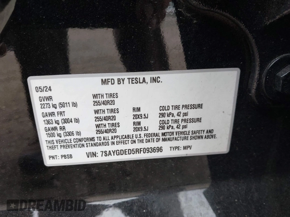 2024 Tesla Model Y с VIN 7SAYGDED5RF093696, выставлен на аукционе IAAI как лот 42061020 с пробегом 21 220 миль миль и . История ставок и продаж доступна на DreamBid. Изображение 9.