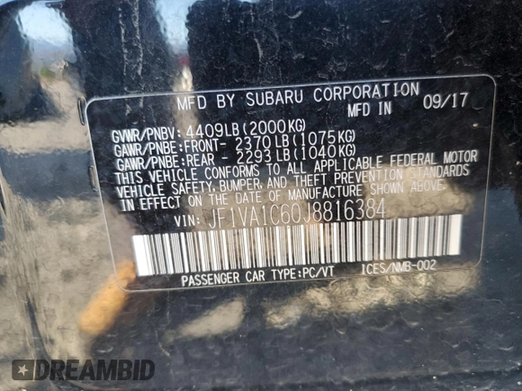 2018 Subaru WRX Premium with VIN JF1VA1C60J8816384, listed as a Copart auction lot 49536015 with 57,637 mi miles and Salvage Title. Bid and sale history available at carsss.com. Image 14.